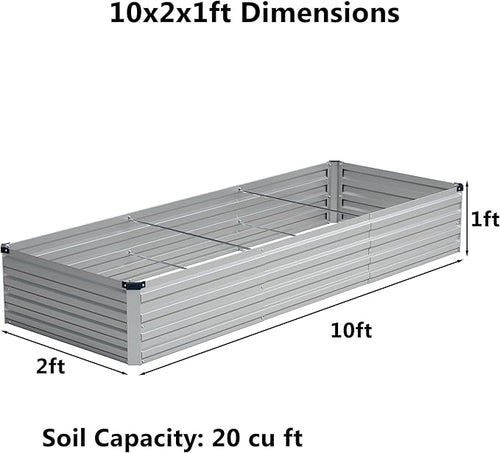 10x2x1ft(2 Pack) Galvanized Raised Garden Bed,Outdoor Planter Boxes Metal Patio Kit Planting Bed for Vegetables Flowers,Silver