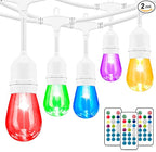 Mlambert 96Ft(2x48ft) Outdoor Patio Lights, RGB Cafe String Lights with Remote Control and 30+5 Dimmable LED Bulbs for Backyard Graden-White 2 Pack