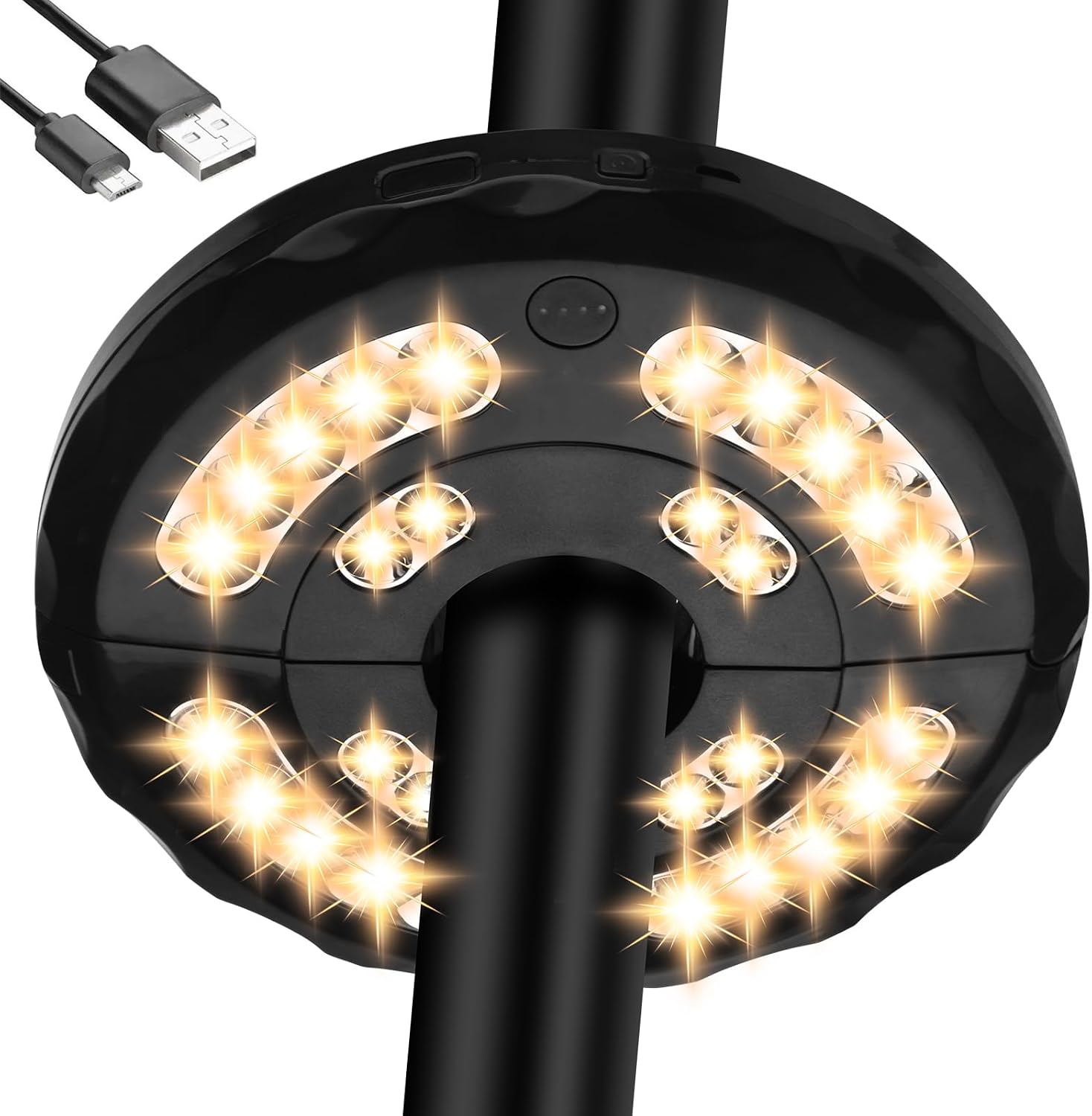 Dual-Power Patio Umbrella Light-Rechargeable & Battery Operated Umbrella Lights,3 Lighting Modes Cordless,Umbrella Pole Light for Patio Umbrellas Camping(4 AA Batteries Not Included)