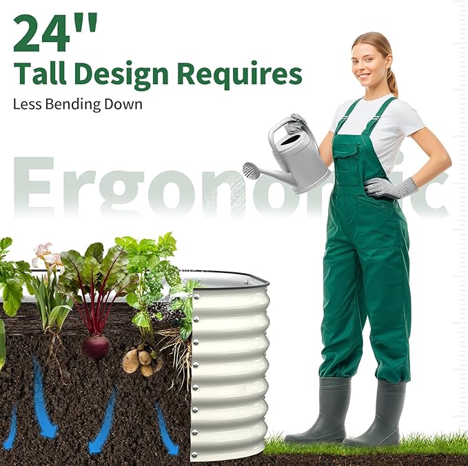Kesfitt Raised Garden Bed Outdoor, Galvanized Steel Metal Raised Bed Planter for Vegetables, 24-Inch Deep Open Bottom Backyard Garden Bed 6x3x2 ft, Pearl White