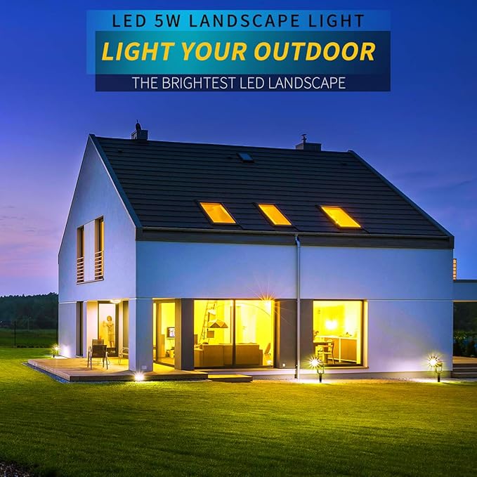 LED Landscape Lights,5W 120V AC Outdoor Pathway Garden Yard Spotlight,IP65 Waterproof Garden Flood Light,Outdoor Spotlight with Stake,UL Cord 5-ft with Plug (Pack of 2, Daylight White)