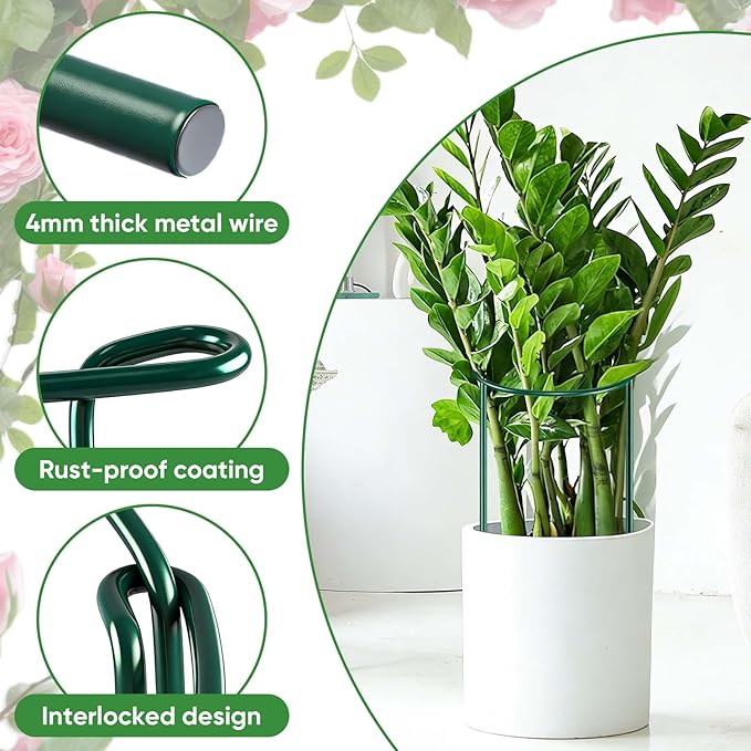 16 Pack 32 or 16 inch Adjustable Plant Support Stakes, Heavy-Duty Half Round Peony Support, Garden Plant Stakes Cage for Outdoor Plants, Peony, Tomato, Hydrangea, (16In Support +16In Extension Tubes)