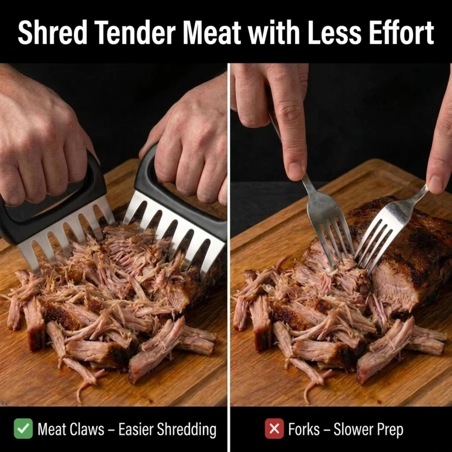 Meat Claws for Shredding, Bear Claws Meat Shredder, Stainless Steel Meat Shredder Claws for Pulled Pork, Chicken, Brisket, Turkey and Roasts, BBQ Smoker Grill Accessories, 2 Pack