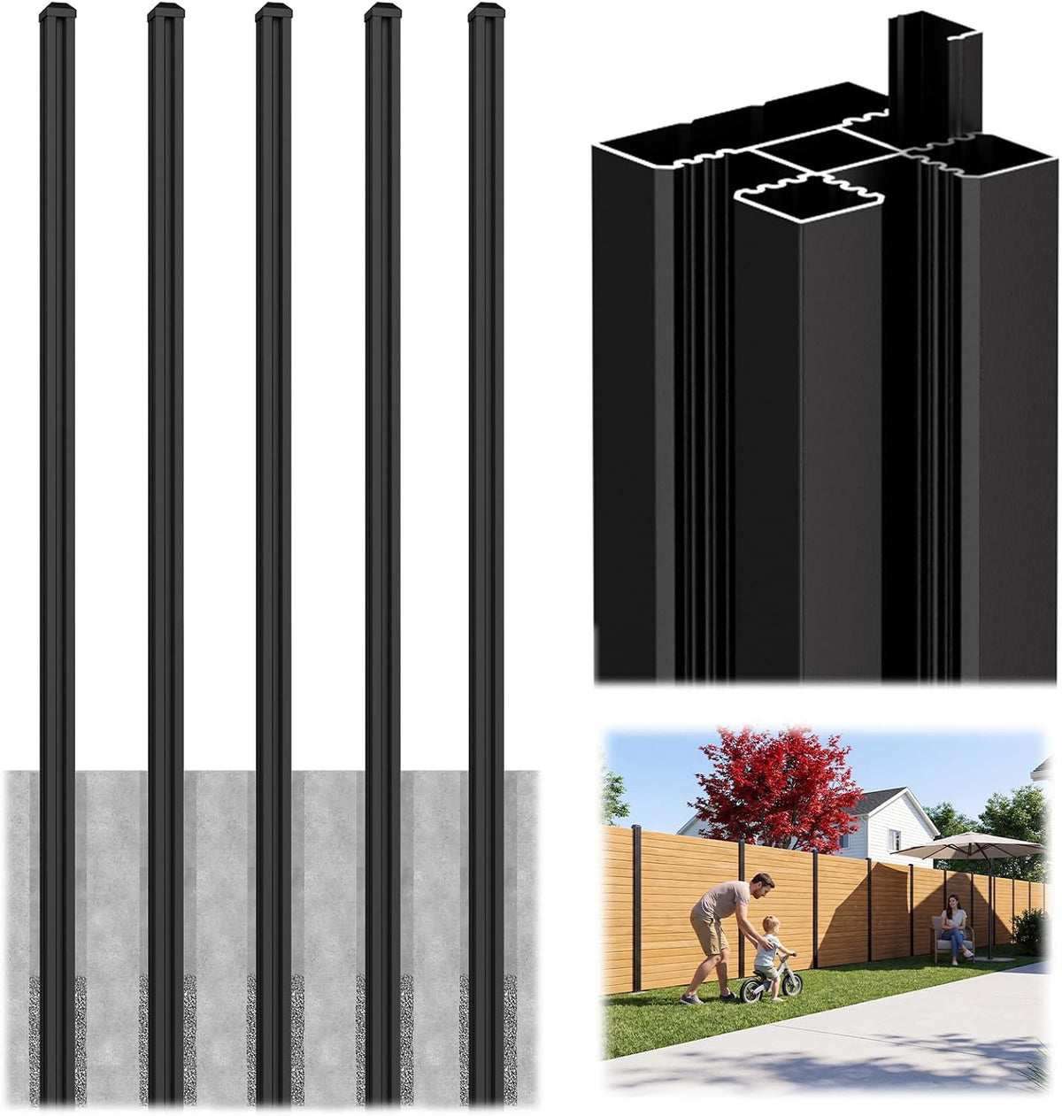 8ft inground aluminum fence posts for 6ft privacy, main product view