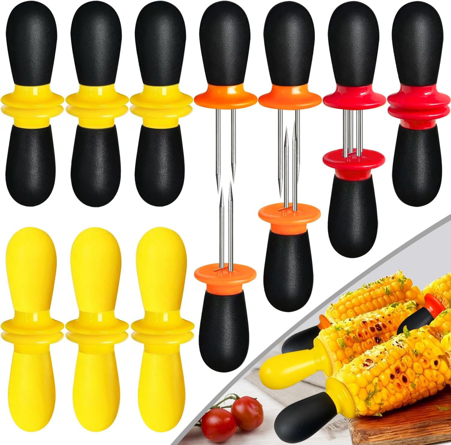 20 Pcs/10 Pairs Corn Cob Holders, Stainless Steel Corn Holders Corn on The Cob Skewers for Home Cooking BBQ Parties Camping, Interlocking Design, 4 Colors