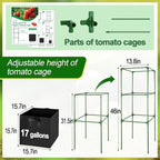 ANPHSIN Tomato Cages with 17 Gallon Grow Bags - 46'' Heavy-Duty Plant Support Cage Kit, Garden Pots with Square Plant Trellis for Flowers Vegetables Cucumber Vertical Climbing Vines, 2 Sets