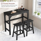 Stoog 3-Pieces Patio Bar Set, All-Weather HIPS Outdoor Bar Stools Set of 2, Counter Height Bar Table with Waterproof Top, Never Fade or Rot, Black