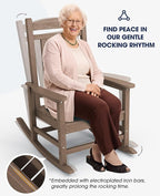 KINGYES HDPE Rocking Chairs Outdoor, Patio Rocking Chairs with 330lbs Support, Smooth Porch Rocker for Deck Lawn Yard, Brown