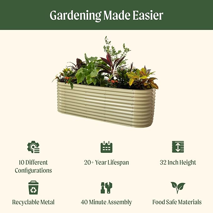 32" Extra Tall Raised Garden Bed Kits, 4 x 8 x 2.7ft Raised Planter Box Outdoor, 2.5 x 9.5 x 2.7ft Deep Root 10 in 1 Modular Metal Raised Beds for Gardening Vegetables Flowers Fruits - Olive Green