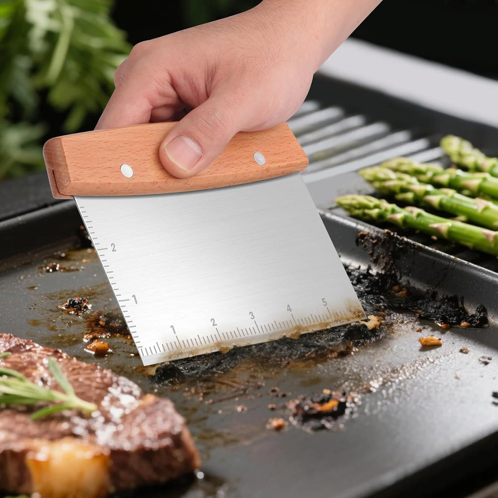 Flyisland Blackstone Bench Scraper,Griddle Scraper for Blackstone, Heavy Duty Stainless Steel Grill Scraper,Dough Scraper Cutter for Bread and Pizza Cutter, Griddle Scraper Chopper