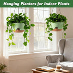 13-inch Oversized Hanging Planter Set of Two,Planters for Indoor and Outdoor Plants.Place Plant pots Across Diverse Settings Including windowsills,Living Room,and Gardens.Green-Brown