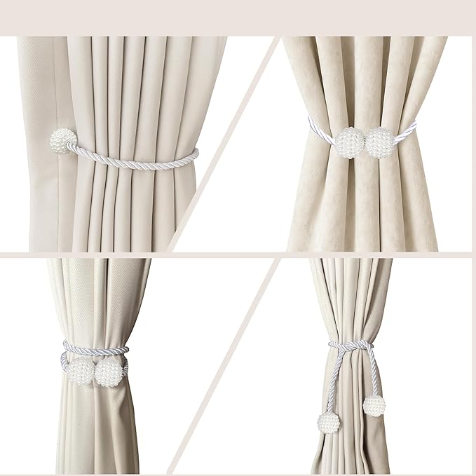 Hion Magnetic Curtain Tiebacks White 6 Pack, Curtain Tiebacks Buckles Holdbacks Holders Hooks Clip for Home Bedroom Office Decorative Thick or Thin Curtain