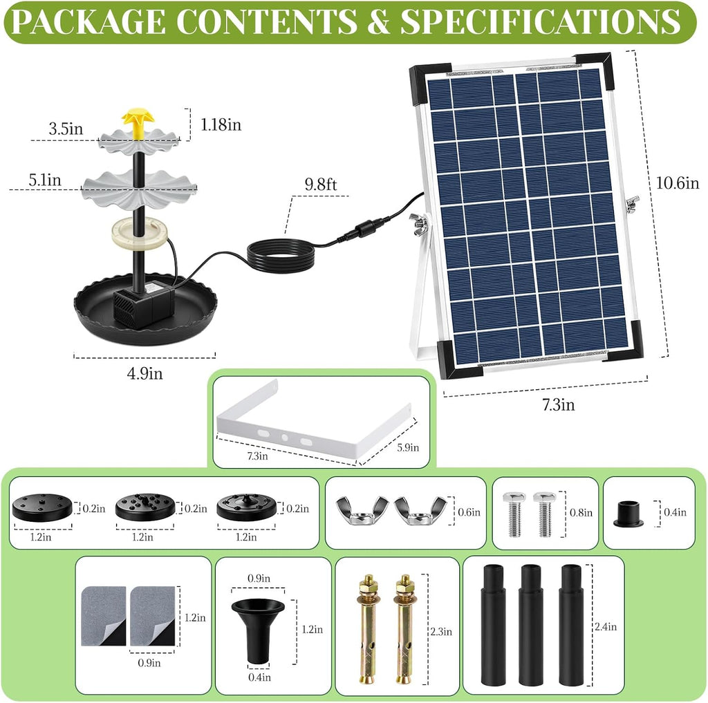 9V 6W Solar Fountain Pump, 3-Tier Waterfall & 3 Spray Nozzles, Solar Powered Water Fountain Solar Bird Bath Fountain for Small Pond, Patio, Garden