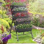 SEJOV 4FT Vertical Raised Garden Bed, 5-Tier Vertical Garden Planter with Drainage System, Larger Elevated Planter Box for Herb Vegetables Flowers Indoor Outdoor Planters (Black with Lockable Wheels)