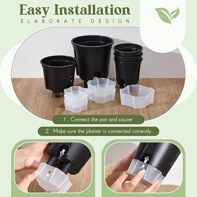 Self Watering Pots for Indoor Plants with Deep Reservoir and High Drainage Holes for Outdoor Plants and Flowers, Bare Root Planter (5.91'',Black,9 Pcs)