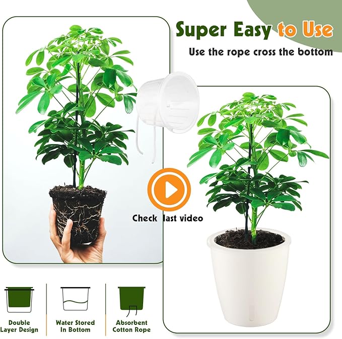 Self-Watering Pots for Indoor Plants, 12-Pack 5'' Self Watering Planter with Drainage Holes, Small African Violet Pots with Water Indicator, Clear Wick Pot, White