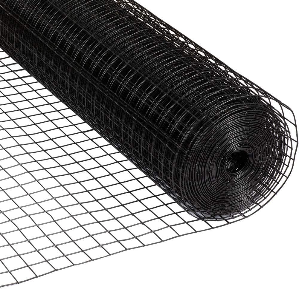 Fencer Wire 1.5-Inch x 1.5-Inch Grid Hardware Cloth, 16 Gauge Black Vinyl Coated Welded Wire Mesh for Home and Garden, Great for Home Improvement and Home Guard Project