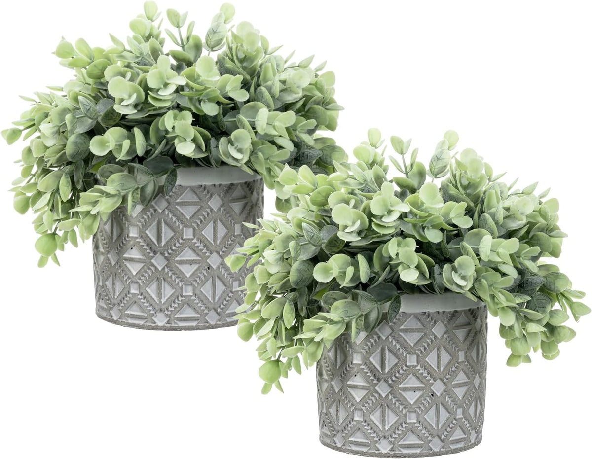 mygift artificial eucalyptus plants in gray concrete pots, main product view