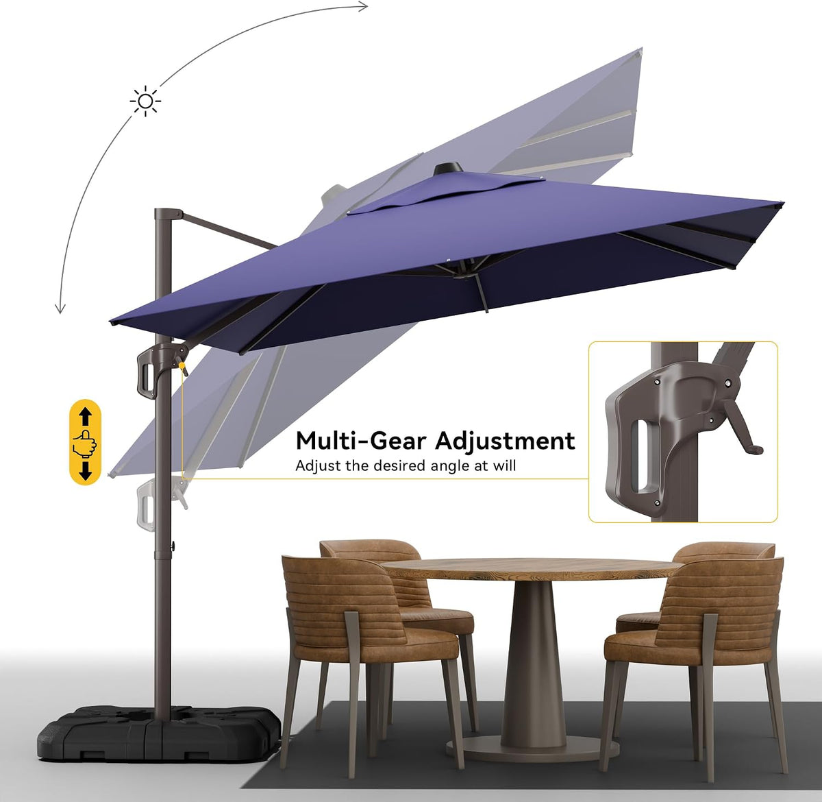 9x12 ft cantilever patio umbrella, large rectangular offset, side view