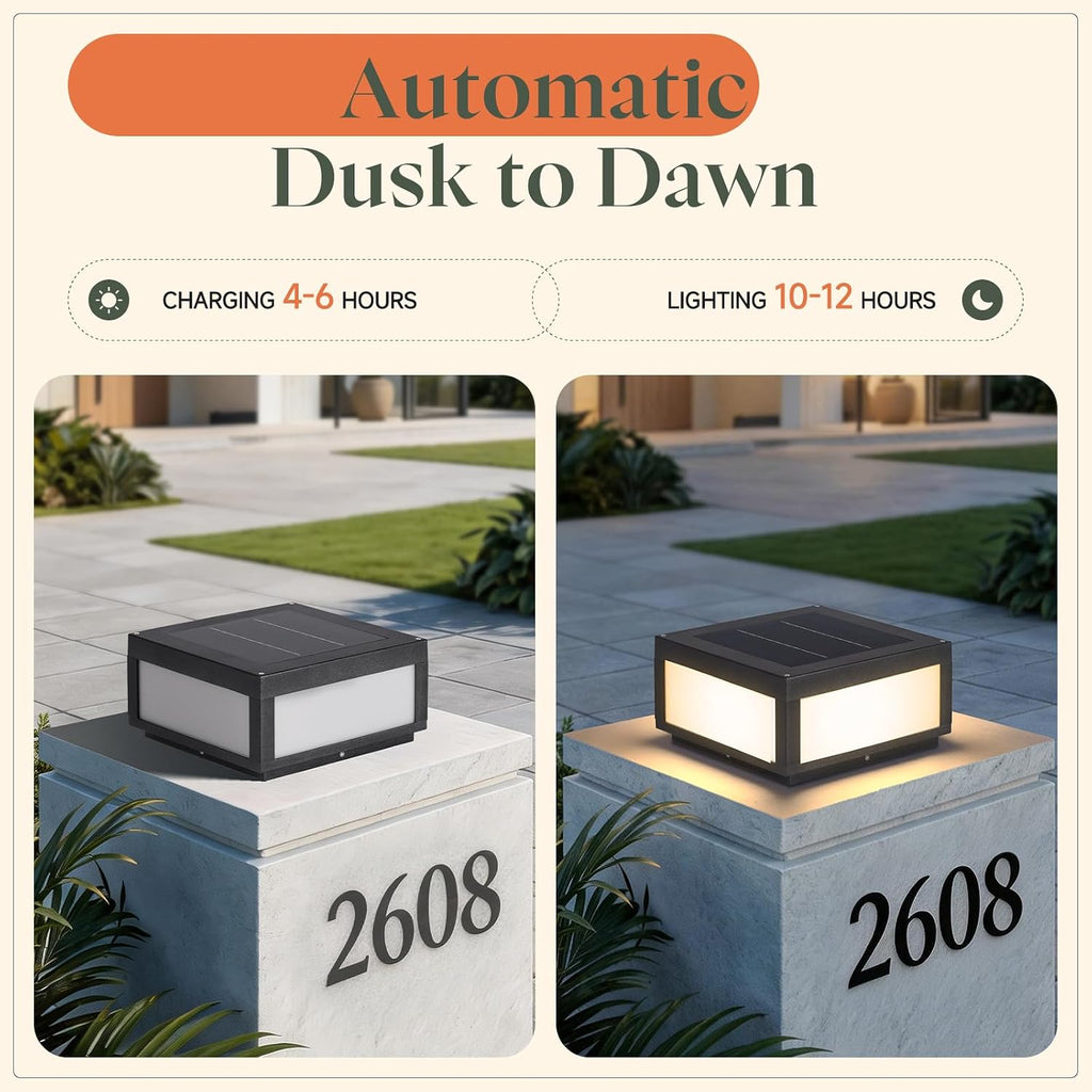 Solar Post Lights Outdoor 12x12, Square Solar Pillar Lights Outdoor | 11.8'' Column Light Waterproof, Dusk to Dawn Extra Large Pillar Light, Modern Column Lamp Fixture for Entrance Driveway Fence