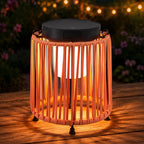 Outdoor Solar Lantern for Patio Waterproof, Rechargeable Table Lamp | Handwoven Wicker Lamp, IP54, 3000mAh, 30+ Hour Runtime, USB-C & Solar Charging for Patio or Indoor, Boho Orange
