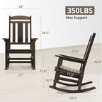 LUE BONA Outdoor Rocking Chairs Set, 3-Piece, Poly Porch Rockers with Table, Plastic Weather Resistant Rocking Chair Set for Outdoor Indoor, Garden, Backyard, 350lb, Brown, Chairs+Table