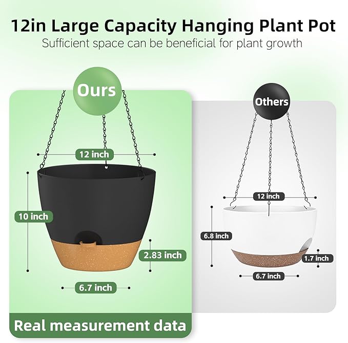 ZMTECH 12 Inch Hanging Planters for Indoor Outdoor Plants, 1 Pack Self Watering Hanging Plant Pots with Drainage Holes and Removable Saucer, Plastic Flower Hanging Pots with Watering Lip (White)