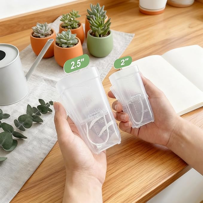 2.5 Inch Mini Self Watering Pots for Indoor Plants, 15 Pack Semi Hydroponic Pots, Small Clear Plastic Planters, Drainage Hole, Water Level Indicator, African Violets, Alocasia, Cutting, Seeding