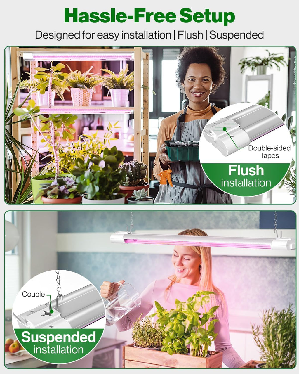 Sunco 6 Pack 2FT LED Grow Light, Full Spectrum, 20W | Indoor Lighting, for Seed Starting, Seedling, Indoor Plants, Plug in Suspended Fixture, Link Up to 8, Inline Switch