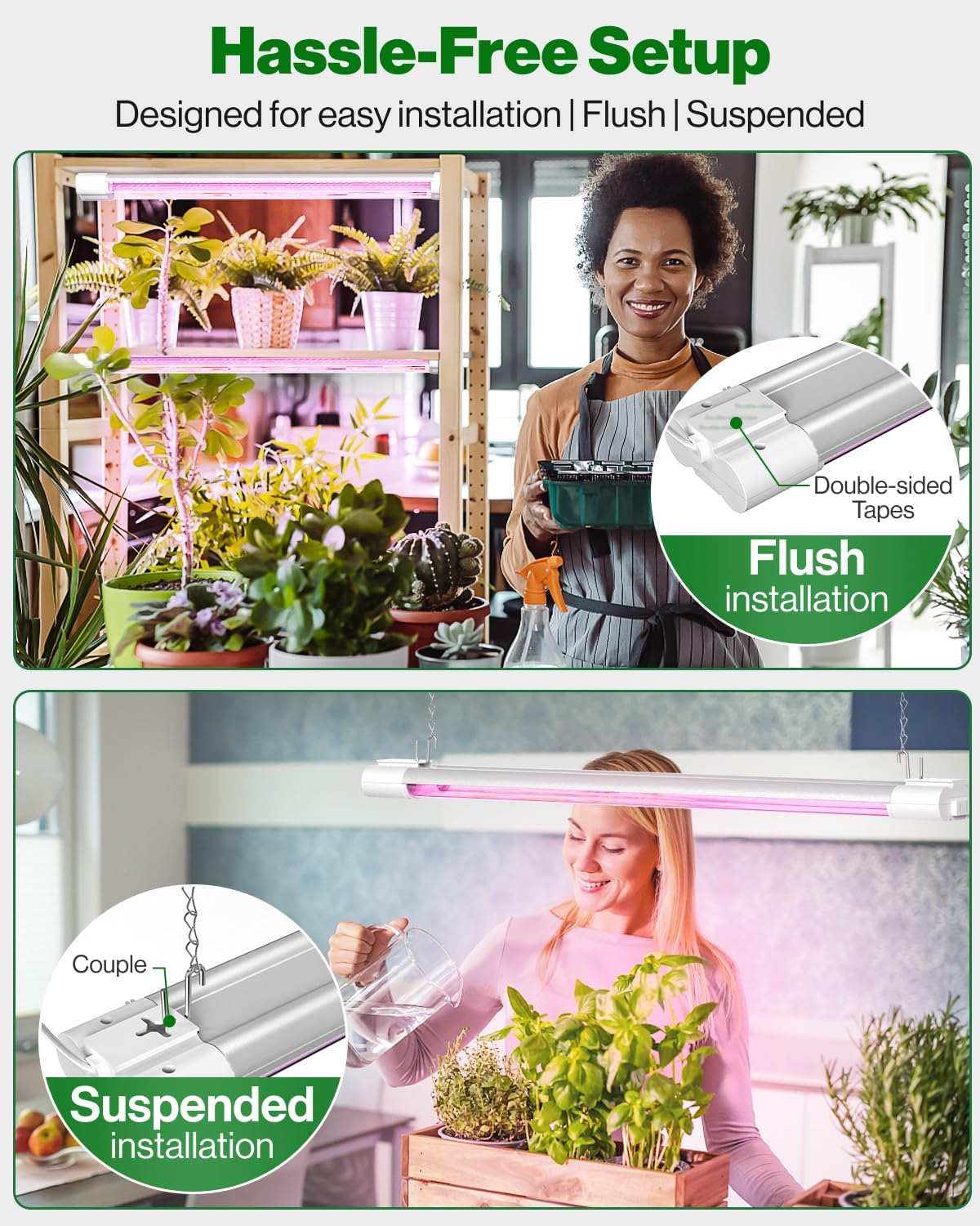 Sunco 6 Pack 2FT LED Grow Light, Full Spectrum, 20W | Indoor Lighting, for Seed Starting, Seedling, Indoor Plants, Plug in Suspended Fixture, Link Up to 8, Inline Switch