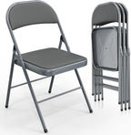 VINGLI 4 Pack Folding Chairs with Padded Seats, Metal Frame with Pu Leather Seat & Back, Capacity 350 lbs, Gray