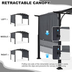 MASTERCANOPY 10x12ft Outdoor Retractable Pergola with Sun Shade Canopy Patio Metal Garden Pergola,Dark Grey