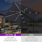 PURPLE LEAF 10 Feet Patio Umbrella Outdoor Cantilever Solar Powered LED Swivel Square Umbrella Aluminum Offset Umbrella with 360-degree Rotation for Garden Deck Pool Patio Light Grey