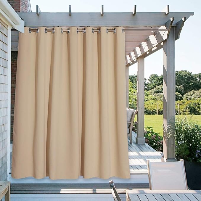 NICETOWN Indoor & Outdoor Curtain Waterproof Panel for Sliding Door, Public Divider Extra Wide Thermal Insulated Room Darkening Drape for Outdoor Living/Pool, Biscotti Beige, 1 Pack, W100 x L84