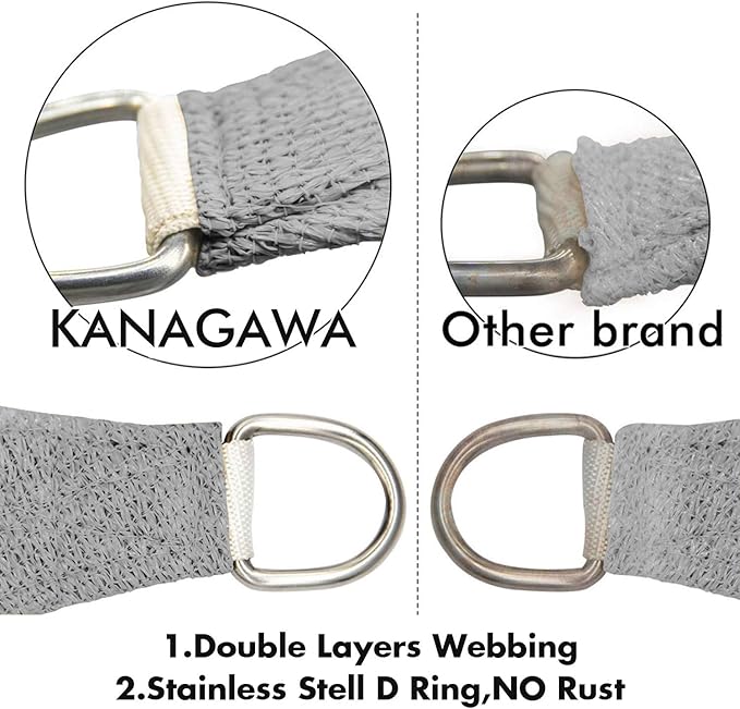 KANAGAWA Sun Shade Sail 10'x10' Gray Square UV Block Canopy Awning Shelter Fabric Cloth Screen for Outdoor Patio Garden Backyard Activities
