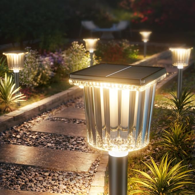 Upgraded Solar Lights Outdoor Waterproof 6 Pack, Adjustable Warm&Cool White, Pathway Lights Solar Powered Garden Decor Landscape Lighting Outside for Front Yard/Patio/Walkway/Driveway/Lawn/Path Light