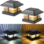 Dynaming 4x4 Solar Post Cap Lights Outdoor with 2 Color Modes, Fence Post Solar Lights Black Shell Brightness SMD LED Lantern Lamps Waterproof for Garden Deck Patio, Fit Wooden/Vinyl Posts, 2 Pack