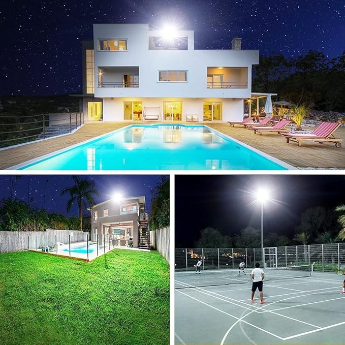 2 Pack 250W Led Flood Lights Outdoor,Super Bright 37000LM Security Lights with Plug,Exterior IP66 Waterproof 5000K Daylight White FloodLight for Basketball Court, Yard, Garden,Parking lot etc