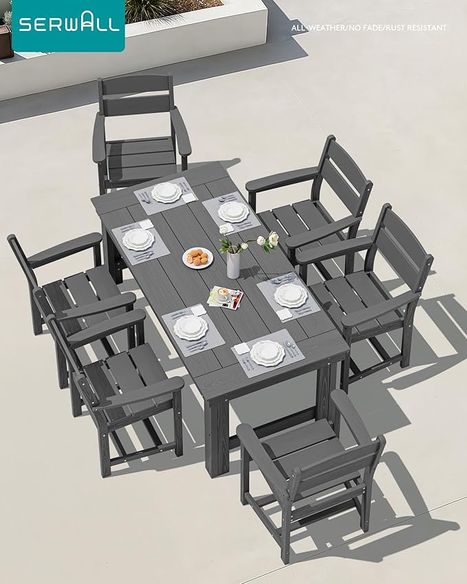 SERWALL HDPE Outdoor Dining Chair, Patio Dining Chair for Deck, Gray