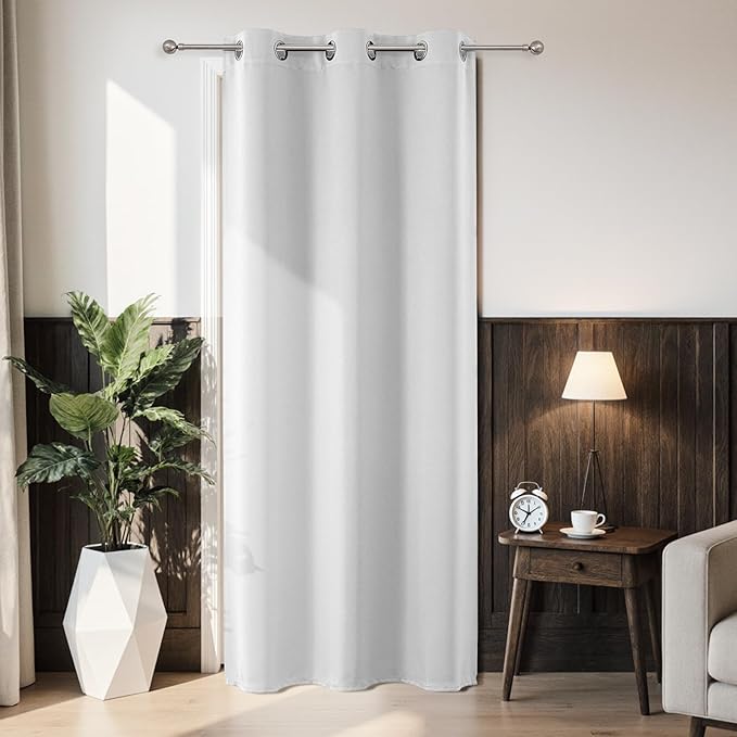 Joydeco Blackout Door Curtain for Doorway Privacy 80 Inches Long, Grommet Closet Curtain for Open Closet, Room Divider for Bedroom Living Room (Greyish White, 32Wx80L, 1 Panel)