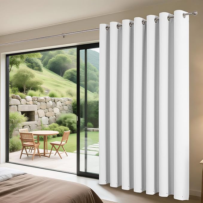 Joydeco Blackout Patio Sliding Door Curtains 96 Inches Long, Grommet Privacy Room Divider Curtains, Extra Wide Thermal Blackout Drapes for Bedroom Living Room (Pure White, 80Wx96L, 1 Panel)