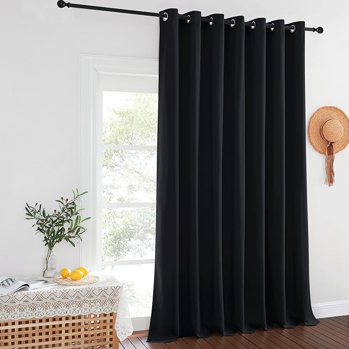 NICETOWN Black Out Sliding Door Curtain 102 inches Long, Grommet Thermal Insulated Patio Door Curtains Room Divider Drape Window Treatment for Bedroom/Living Room, W100 x L102, 1 Panel