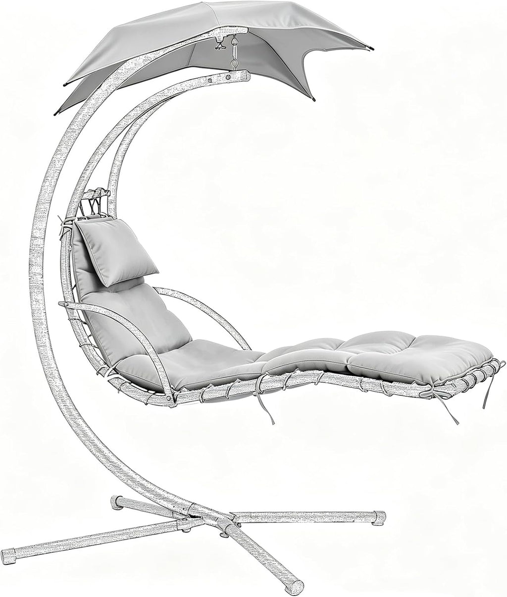 Hanging Lounge Chair Replacement Cushion with Umbrella, Thick Padding, Fade Resistant, Water Resistant for Outdoor Curved Chaise Hammock (Light Gray)