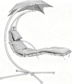 Hanging Lounge Chair Replacement Cushion with Umbrella, Thick Padding, Fade Resistant, Water Resistant for Outdoor Curved Chaise Hammock (Light Gray)