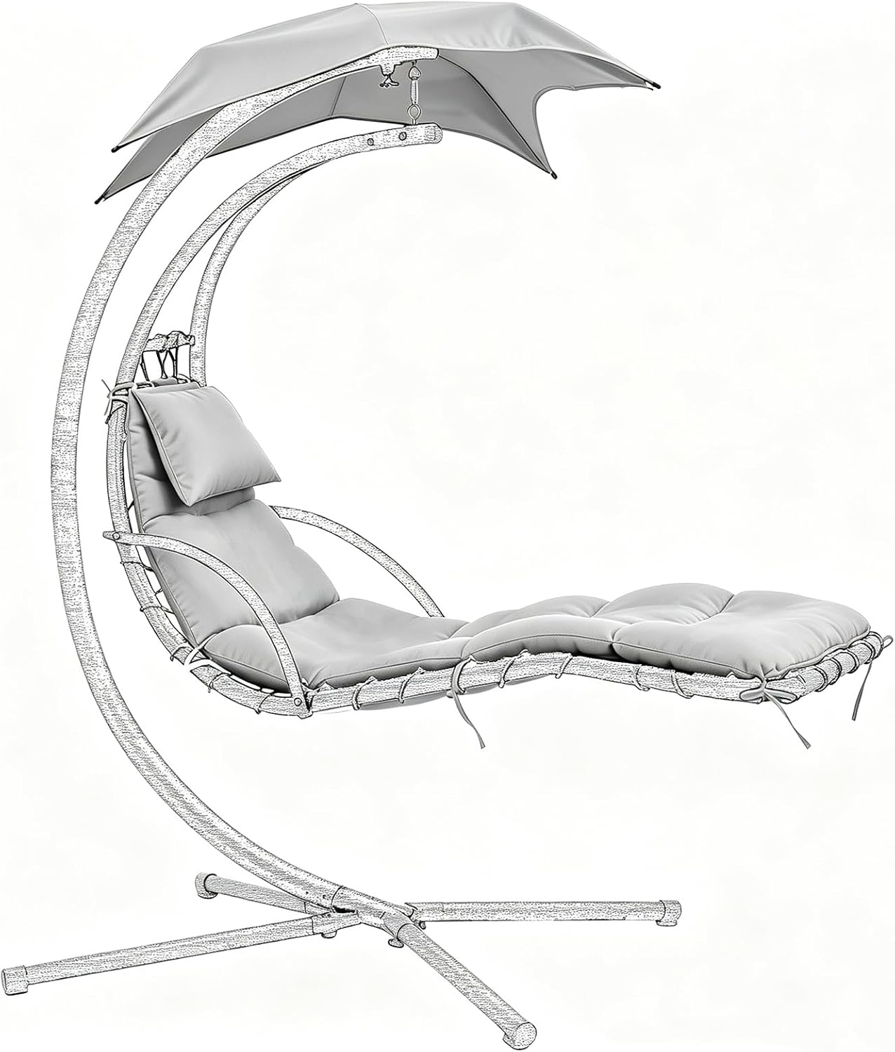 Hanging Lounge Chair Replacement Cushion with Umbrella, Thick Padding, Fade Resistant, Water Resistant for Outdoor Curved Chaise Hammock (Light Gray)
