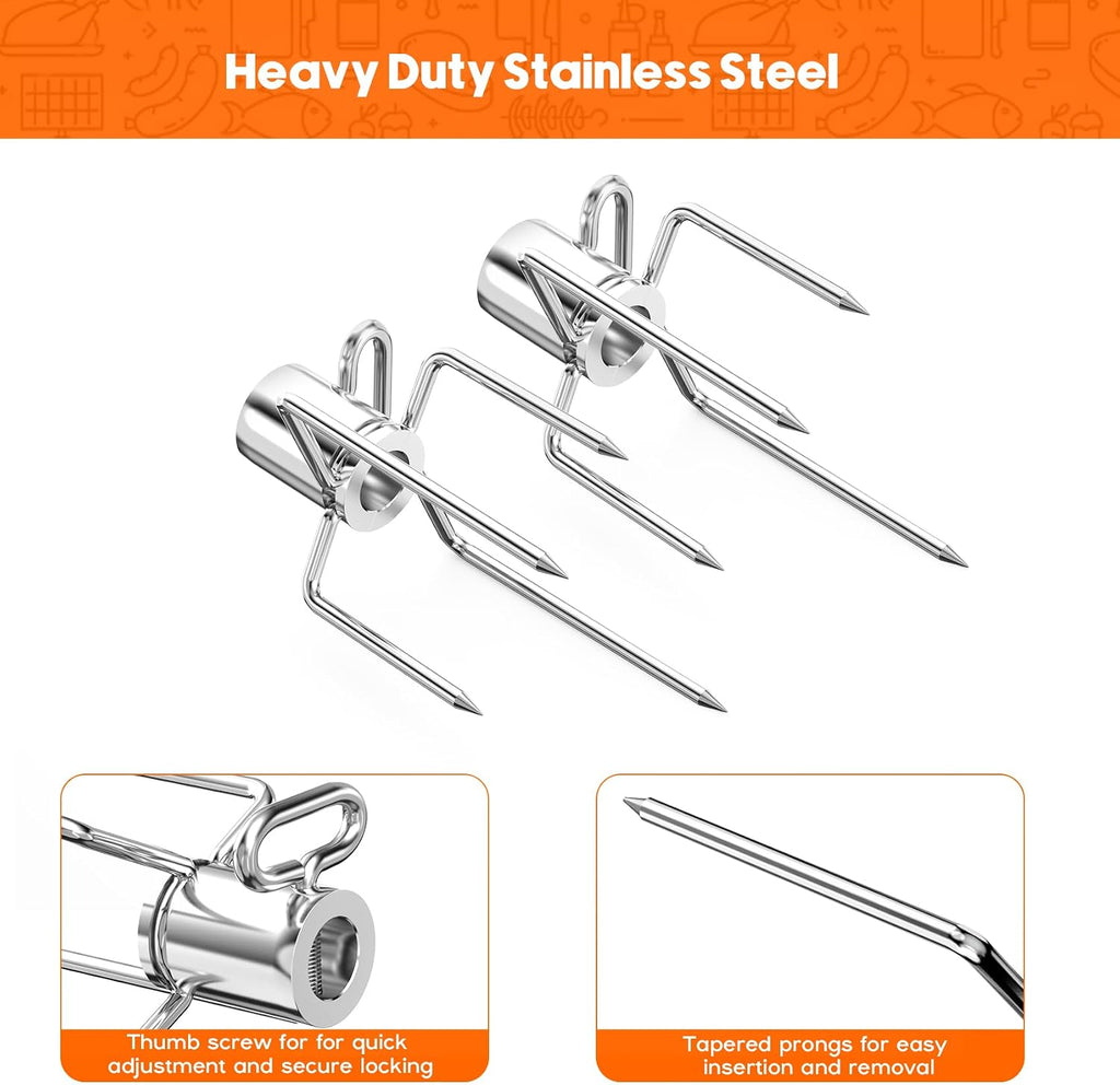 Skyflame Universal 304 Stainless Steel Rotisserie Meat Forks | Fits 1/2-Inch and 3/8-Inch Hexagon Spit Rods, Fits 3/8-Inch and 5/16-Inch Square Spit Rods, Fits 1/2-Inch Round Spit Rods
