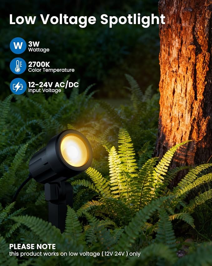 ZZXX 8 Pack Low Voltage Landscape Lights with Transformer and 65FT Wire 12-24V LED Landscape Lighting Kit 2700K Waterproof Landscape Spotlights with Connectors for House Yard Tree Garden