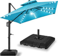 Best Choice Products 12x12ft LED Cantilever Patio Umbrella w/Base Included & 360° Rotation, Large Solar Offset Hanging Outdoor Sun Shade for Deck, Backyard Table w/Stand & Lights – Sky Blue