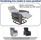 Outdoor Recliner Chair Set of 2, Wicker Patio Recliners with Adjustable Backrest and Extended Foot Rest, Reclining Patio Chairs with Flip Table & Removable Cushion Cover for Porch