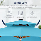 Best Choice Products 10ft Square Cantilever Patio Umbrella w/Base Included, Woodgrain Pattern Pole & Solar LED Lights, 360-Rotation, Offset Hanging Outdoor Shade - Sky Blue
